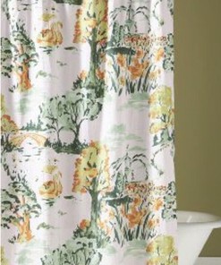 Cheri Organic Chinosella Green Shower Curtain With Elegant Floral Design
