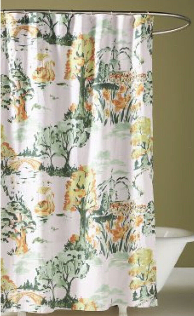 Cheri Organic Chinosella Green Shower Curtain With Elegant Floral Design
