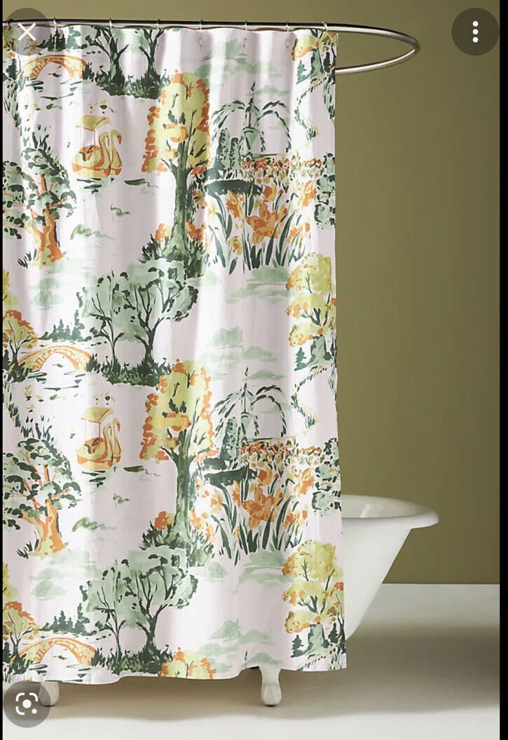 Cheri Organic Chinosella Green Shower Curtain With Elegant Floral Design - Image 2