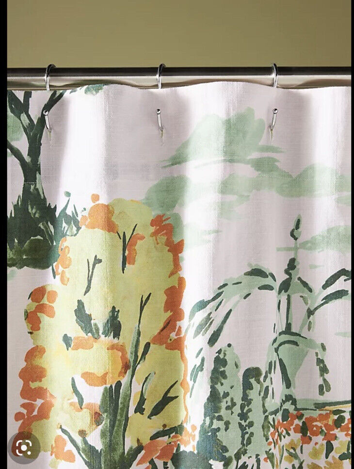 Cheri Organic Chinosella Green Shower Curtain With Elegant Floral Design - Image 3