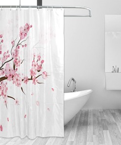 Cherry Blossom Floral Print Shower Curtain, Customized Fabric Sakura Plum Blossom Bath Curtain
