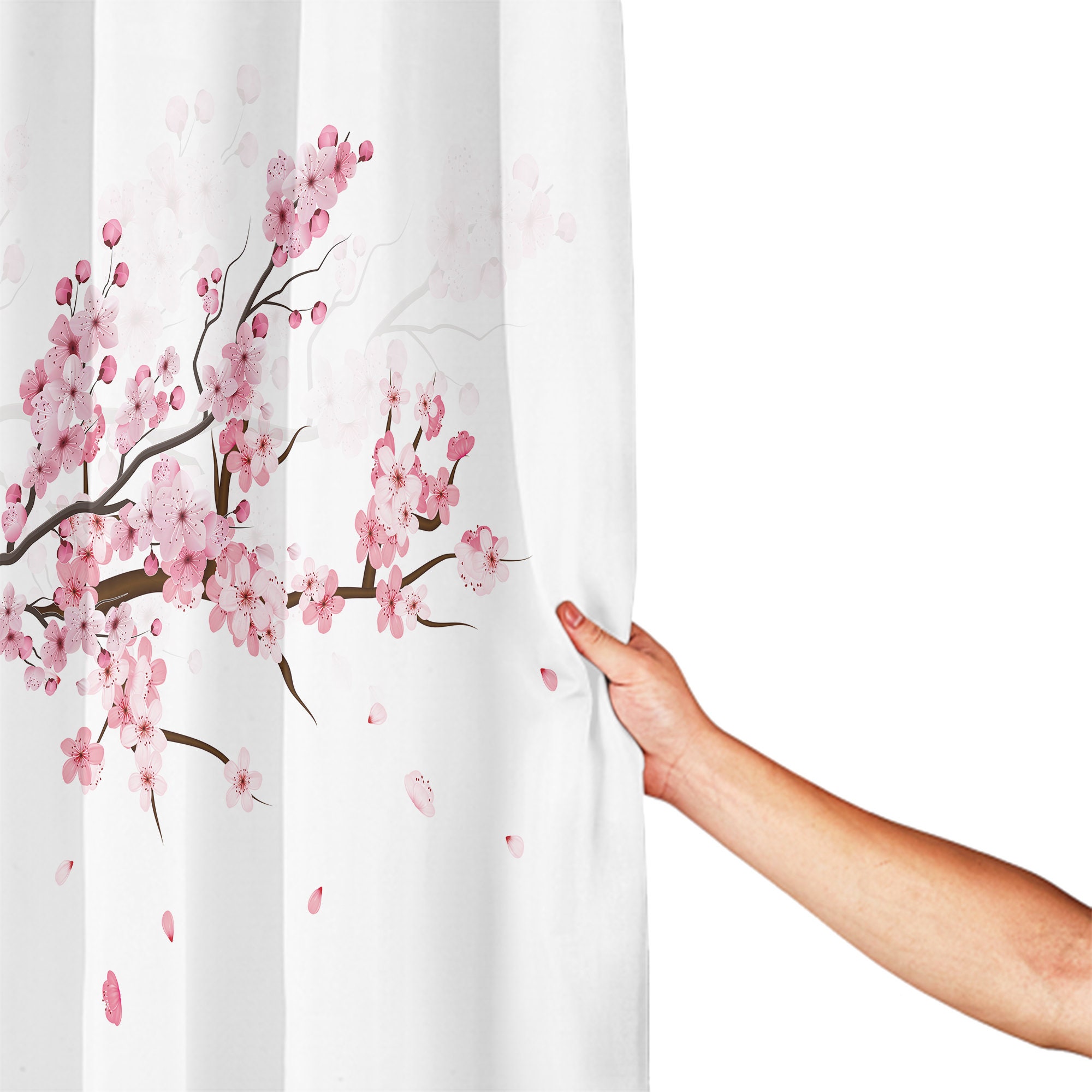 Cherry Blossom Floral Print Shower Curtain, Customized Fabric Sakura Plum Blossom Bath Curtain