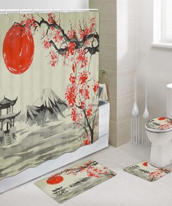 Cherry Blossom Red Sun Shower Curtain for Bathroom Decor