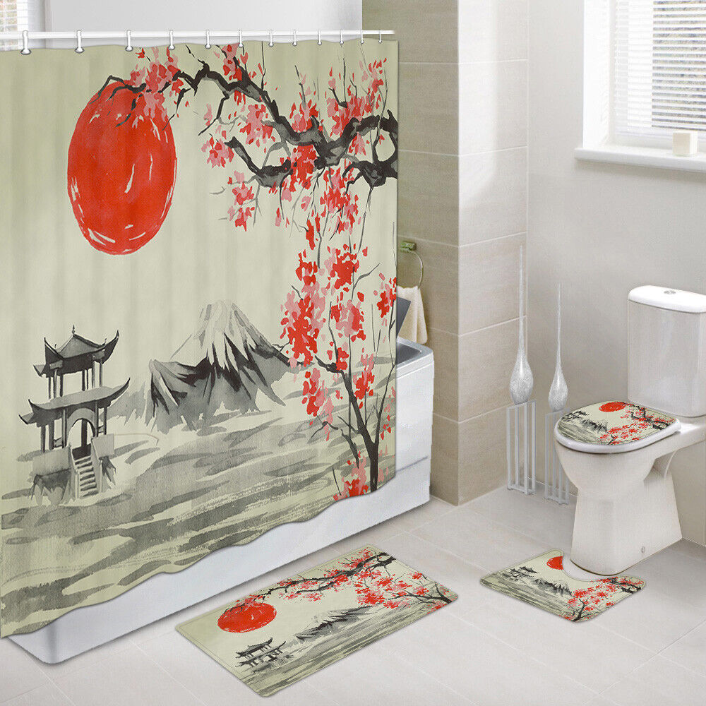 Cherry Blossom Red Sun Shower Curtain for Bathroom Decor