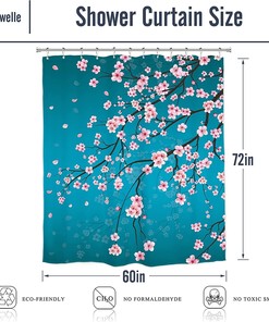 Cherry Blossom Shower Curtain In Japanese Floral Sakura Style, Waterproof Fabric For Bathroom Decor