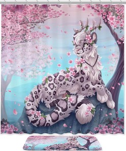 Cherry Blossoms Leopard Shower Curtain - Exotic Bathroom Decor