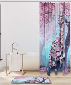 Cherry Blossoms Leopard Shower Curtain - Exotic Bathroom Decor