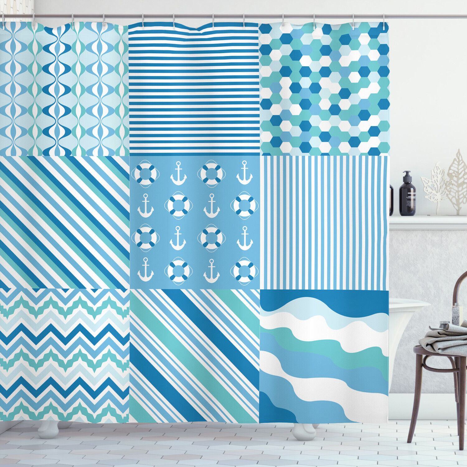 Chevron Anchor Print Shower Curtain, Stylish Bathroom Decoration