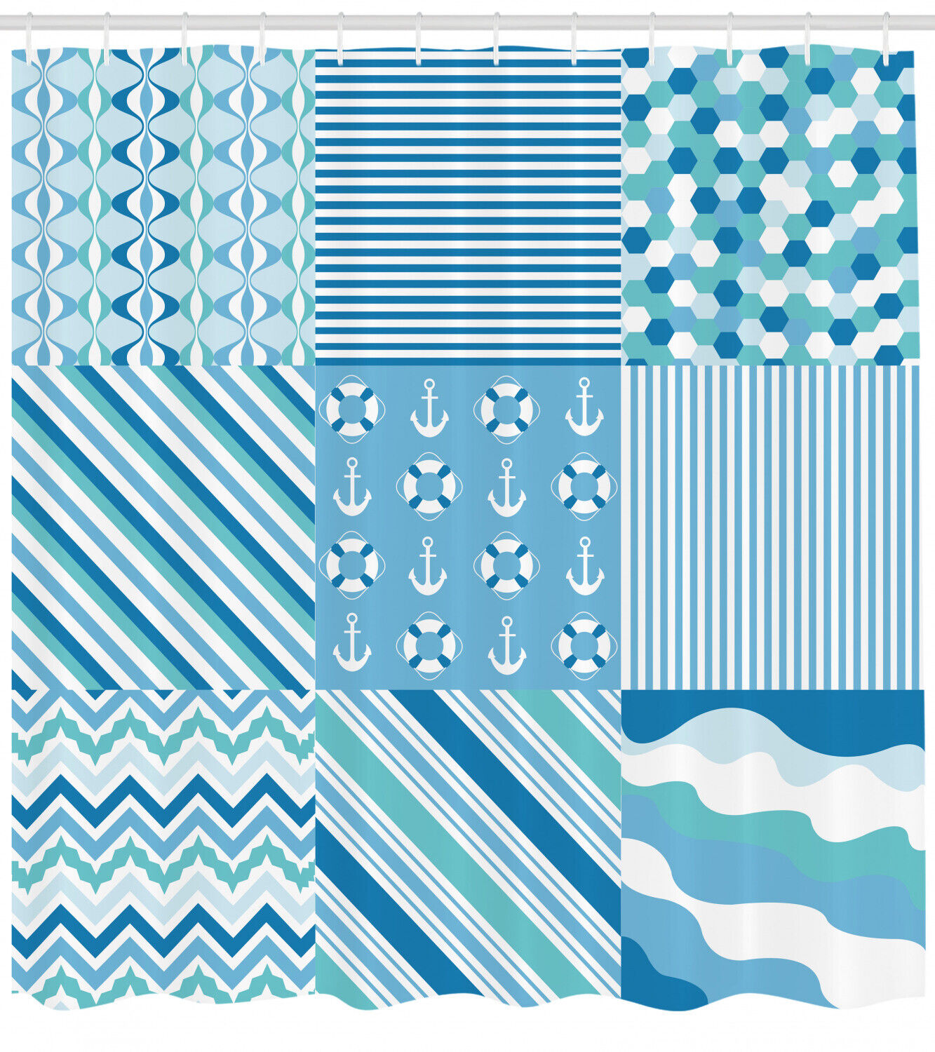 Chevron Anchor Print Shower Curtain, Stylish Bathroom Decoration - Image 2