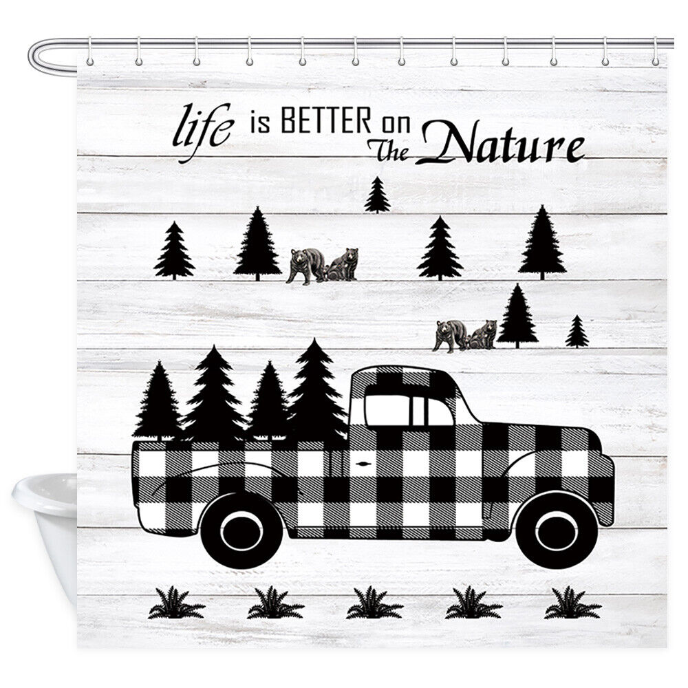 Chevy Truck And Bear Shower Curtain, Rustic Bathroom Decor