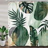 Chic Abstract Green Gold Leaves Tropical Watercolor Shower Curtain, Modern Bathroom Art