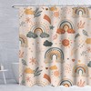 Chic And Artistic Boho Rainbow Shower Curtain With Mid Century Sun Leaves Star Aesthetic And Pink Color For Cute