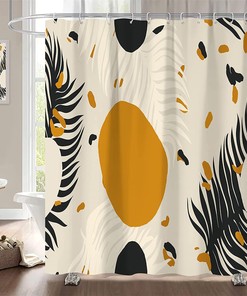 Chic And Artsy Boho Shower Curtain In Abstract Mid Century Rustic Beige Cute And Unique Bathroom Curtain Decor