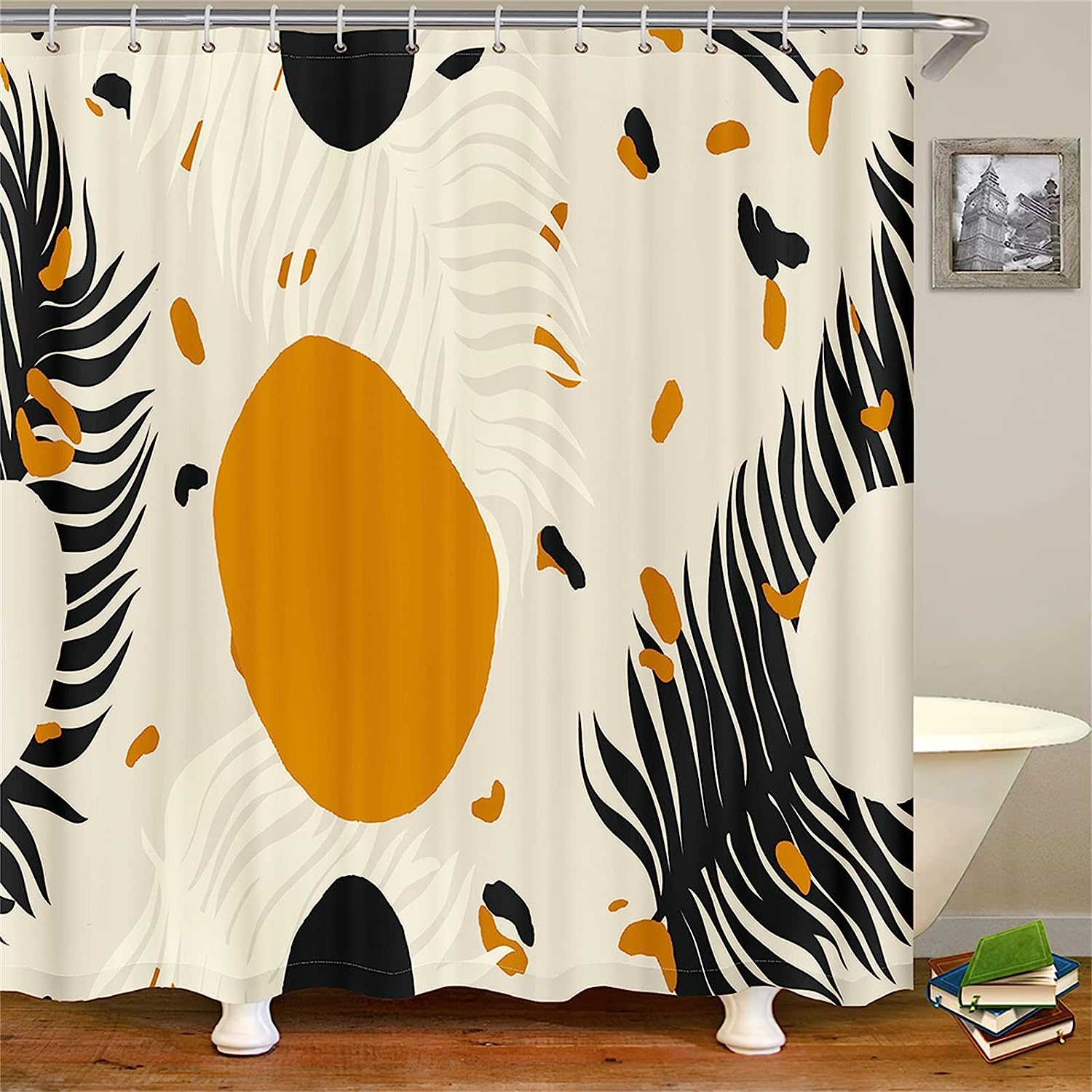 Chic And Artsy Boho Shower Curtain In Abstract Mid Century Rustic Beige Cute And Unique Bathroom Curtain Decor - Image 2