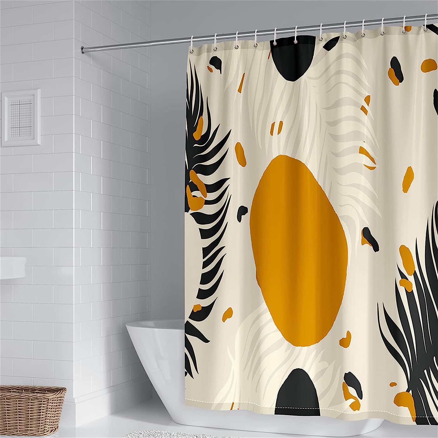 Chic And Artsy Boho Shower Curtain In Abstract Mid Century Rustic Beige Cute And Unique Bathroom Curtain Decor - Image 3