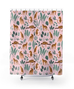 Chic And Playful Boho Shower Curtain With Tropical Leopard Print And Patterned Design For Housewarming Gift