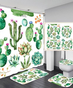 Chic Black And White Striped Cartoon Cactus Shower Curtain For A Tropical Look