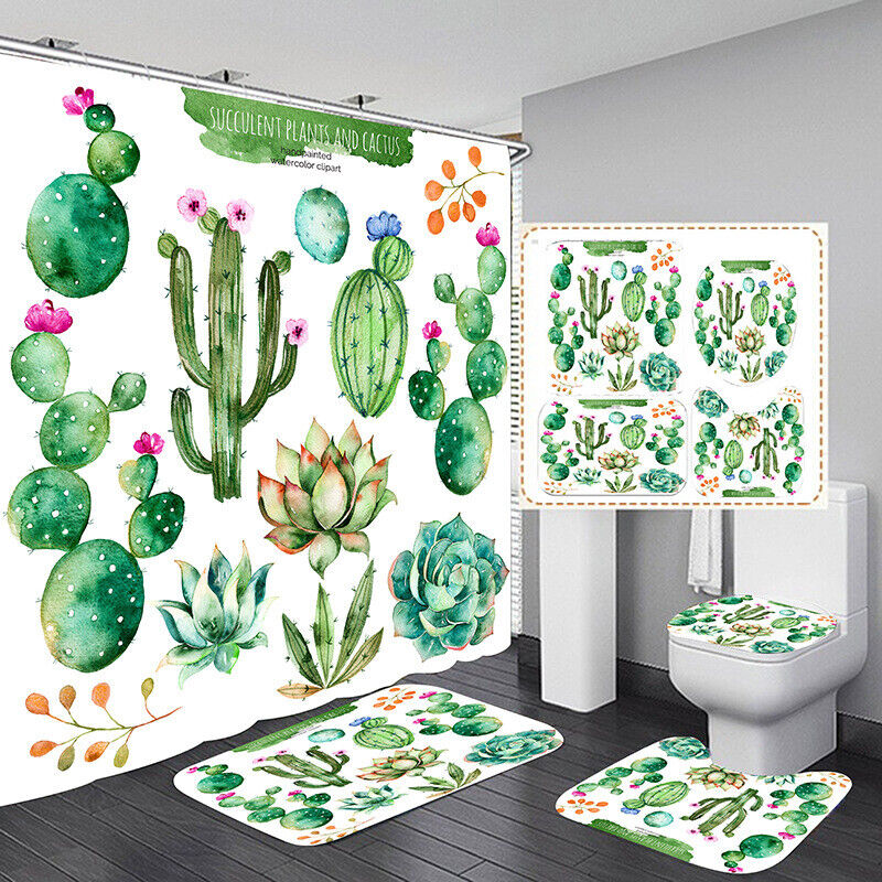 Chic Black And White Striped Cartoon Cactus Shower Curtain For A Tropical Look