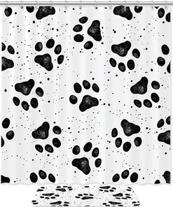 Chic Black Bear Paw Print Shower Curtain In Black, Perfect For Any Wildlife Enthusiast'S Bathroom