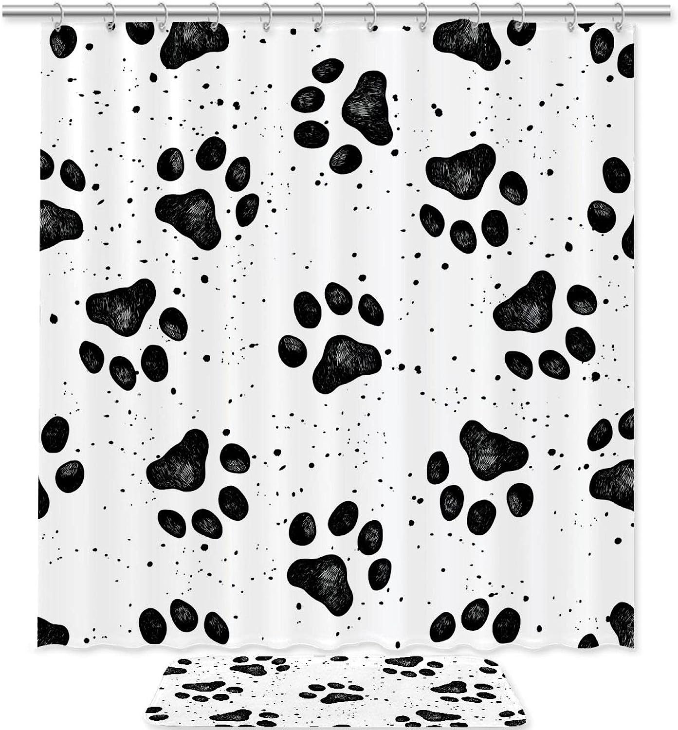 Chic Black Bear Paw Print Shower Curtain In Black, Perfect For Any Wildlife Enthusiast'S Bathroom