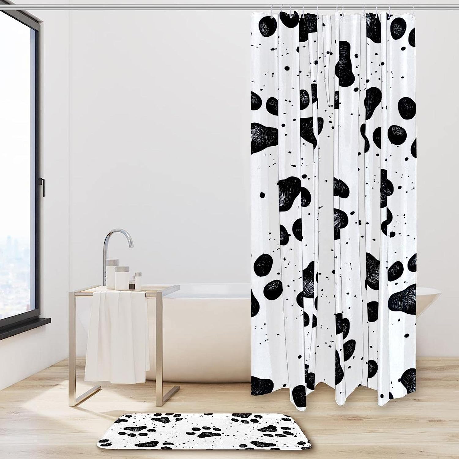 Chic Black Bear Paw Print Shower Curtain In Black, Perfect For Any Wildlife Enthusiast'S Bathroom - Image 2