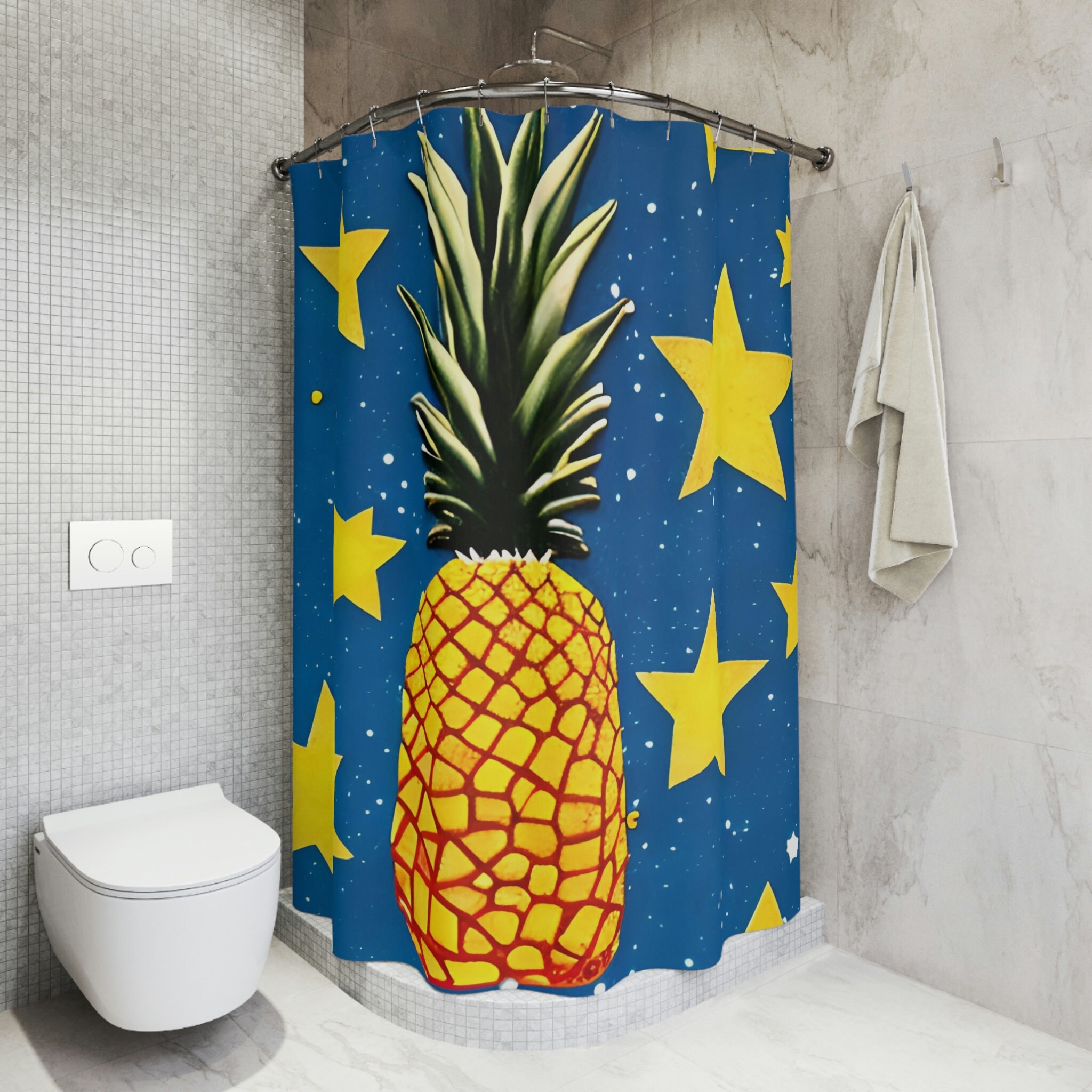 Chic Black and White Hawaiian Pineapple Shower Curtain