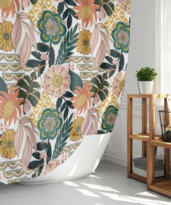 Chic Bohemian Bathroom Decor With Hawaiian Plant Lady Shower Curtain