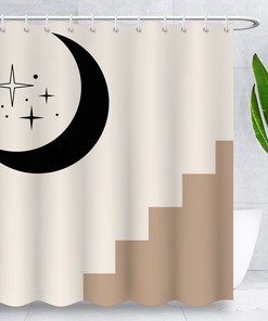 Chic Boho Arch Moon Fabric Shower Curtain Waterproof For Bathroom With Minimalist Abstract Pattern