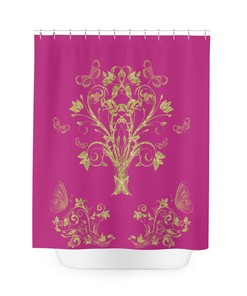 Chic Butterfly Tree On Fuchsia Background Shower Curtain For Modern Bathrooms