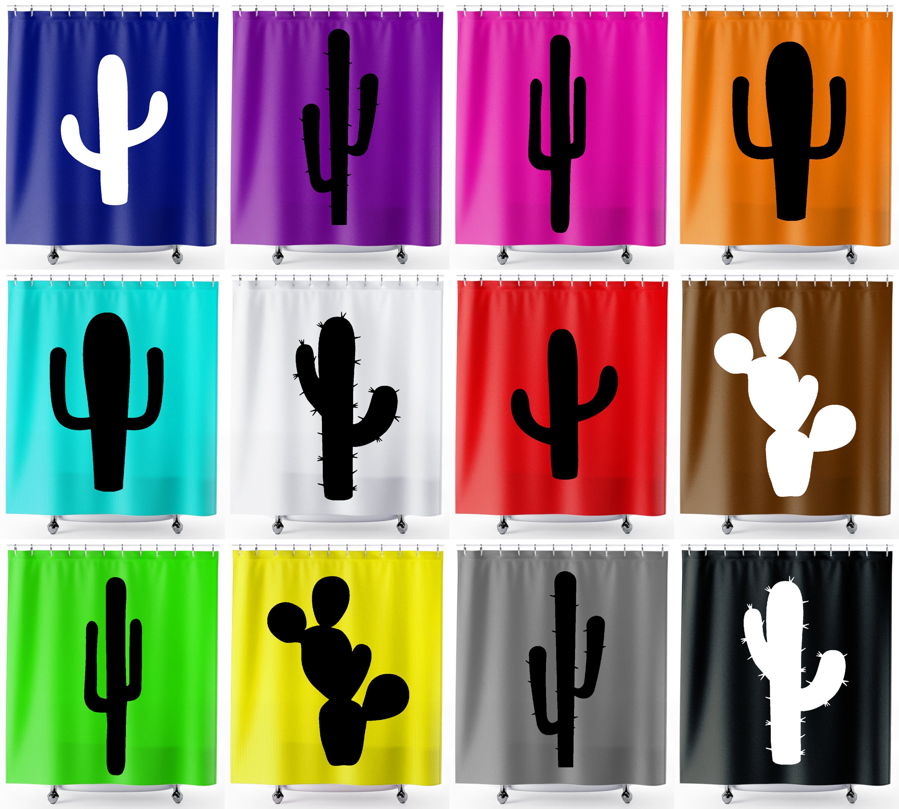 Chic Cactus Shower Curtain, Trendy Green Bathroom Decor