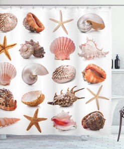 Chic Design Shell Collection and Starfishes Print Shower Curtain - Water Resistant Bath Curtain for Bathroom Decor 