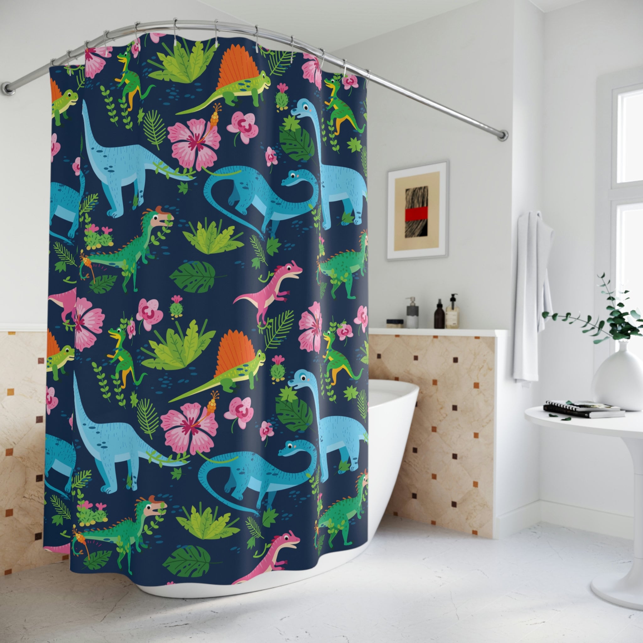 Chic Dinosaurs Shower Curtain For A Child'S Bathroom Decor