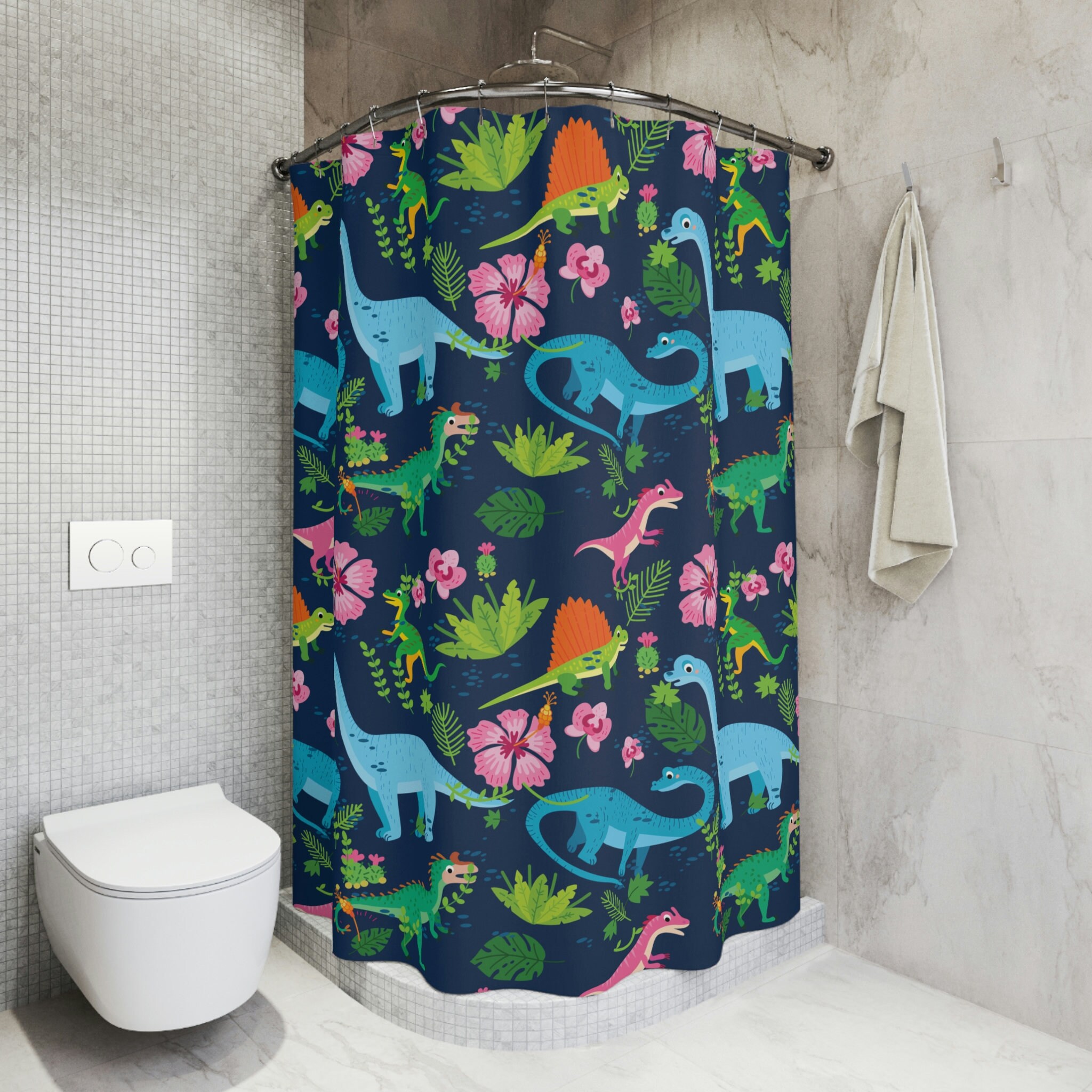 Chic Dinosaurs Shower Curtain For A Child'S Bathroom Decor - Image 3