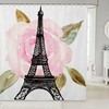 Chic Eiffel Tower Shower Curtain with Watercolor Pink Rose Flower: Romantic Parisian Bath Decor
