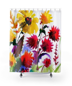 Chic Floral Watercolour Print Shower Curtain for Modern Bathroom Decor, 72x72 - Luxury Shower Curtains
