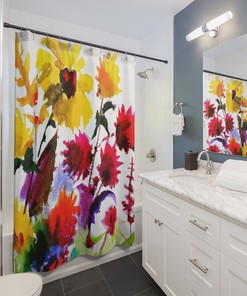 Chic Floral Watercolour Print Shower Curtain for Modern Bathroom Decor, 72x72 - Luxury Shower Curtains