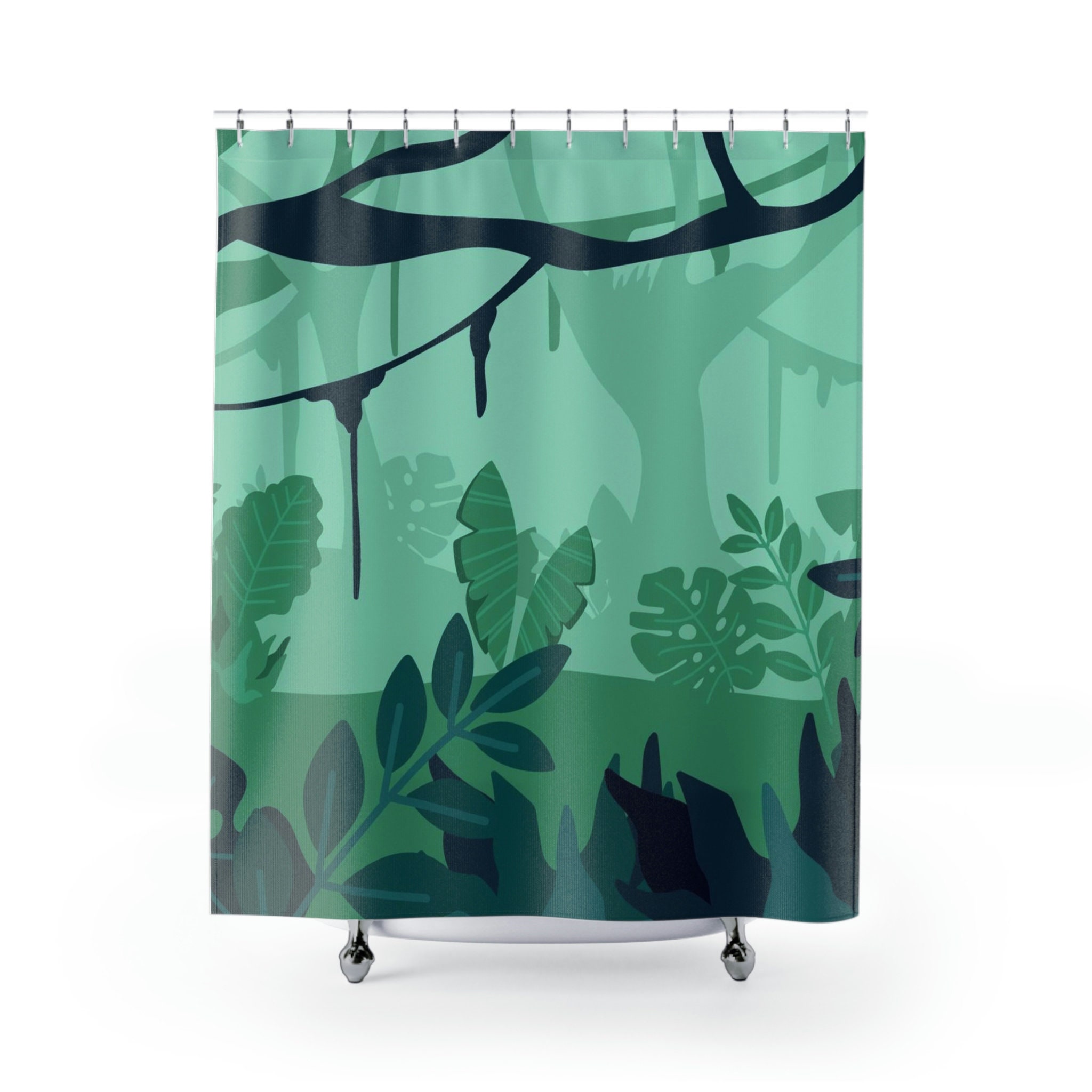 Chic Green Jungle Leaf Shower Curtain for Stylish Bathroom Decor