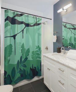 Chic Green Jungle Leaf Shower Curtain for Stylish Bathroom Decor