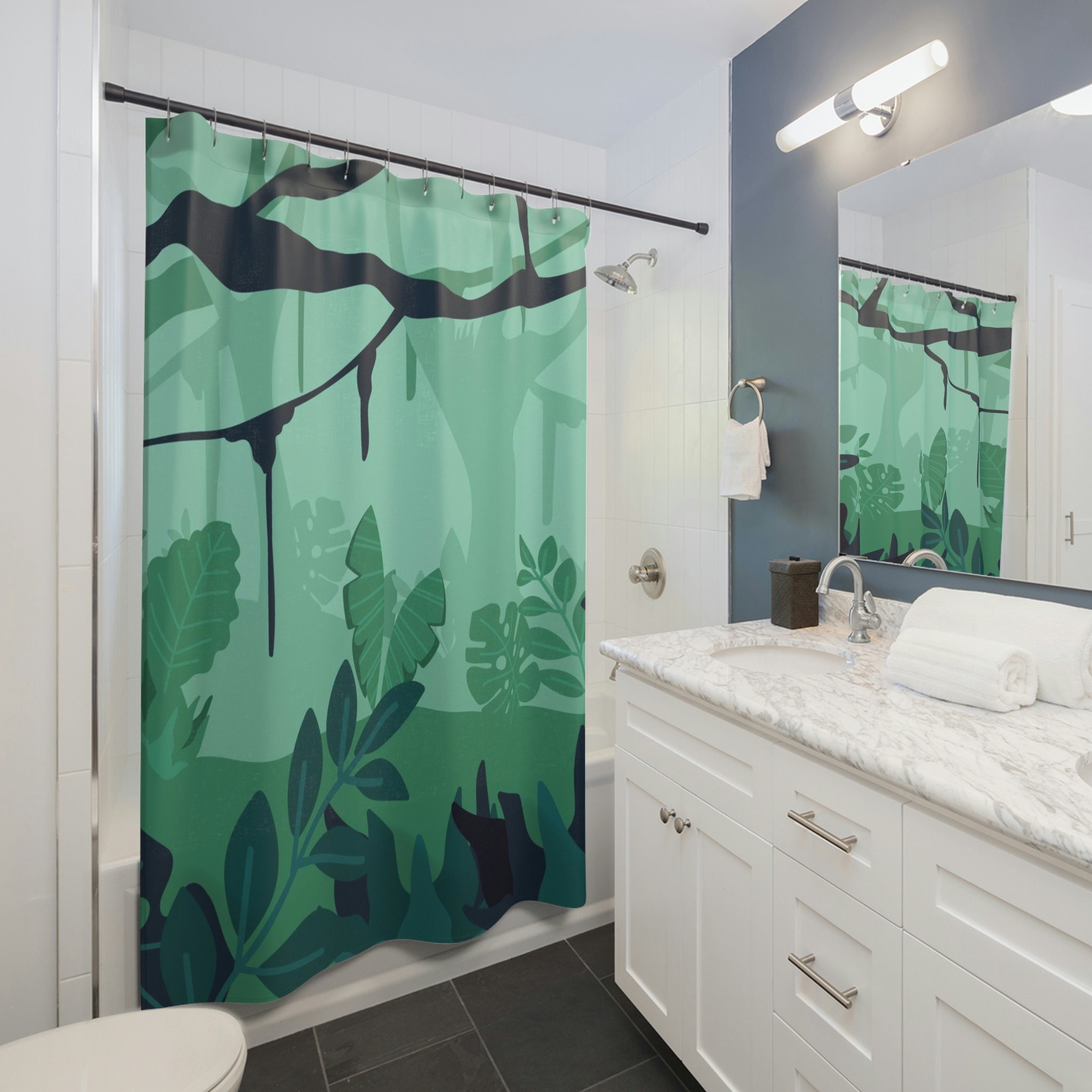 Chic Green Jungle Leaf Shower Curtain for Stylish Bathroom Decor
