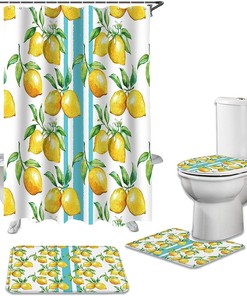 Chic Lemon Stripe Shower Curtain for Summer Bathroom Decor