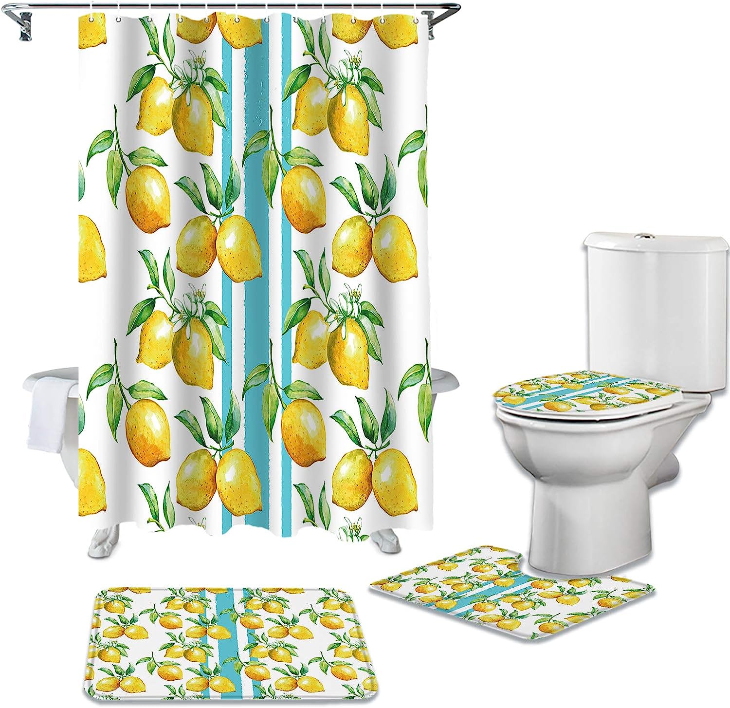 Chic Lemon Stripe Shower Curtain for Summer Bathroom Decor