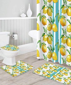 Chic Lemon Stripe Shower Curtain for Summer Bathroom Decor