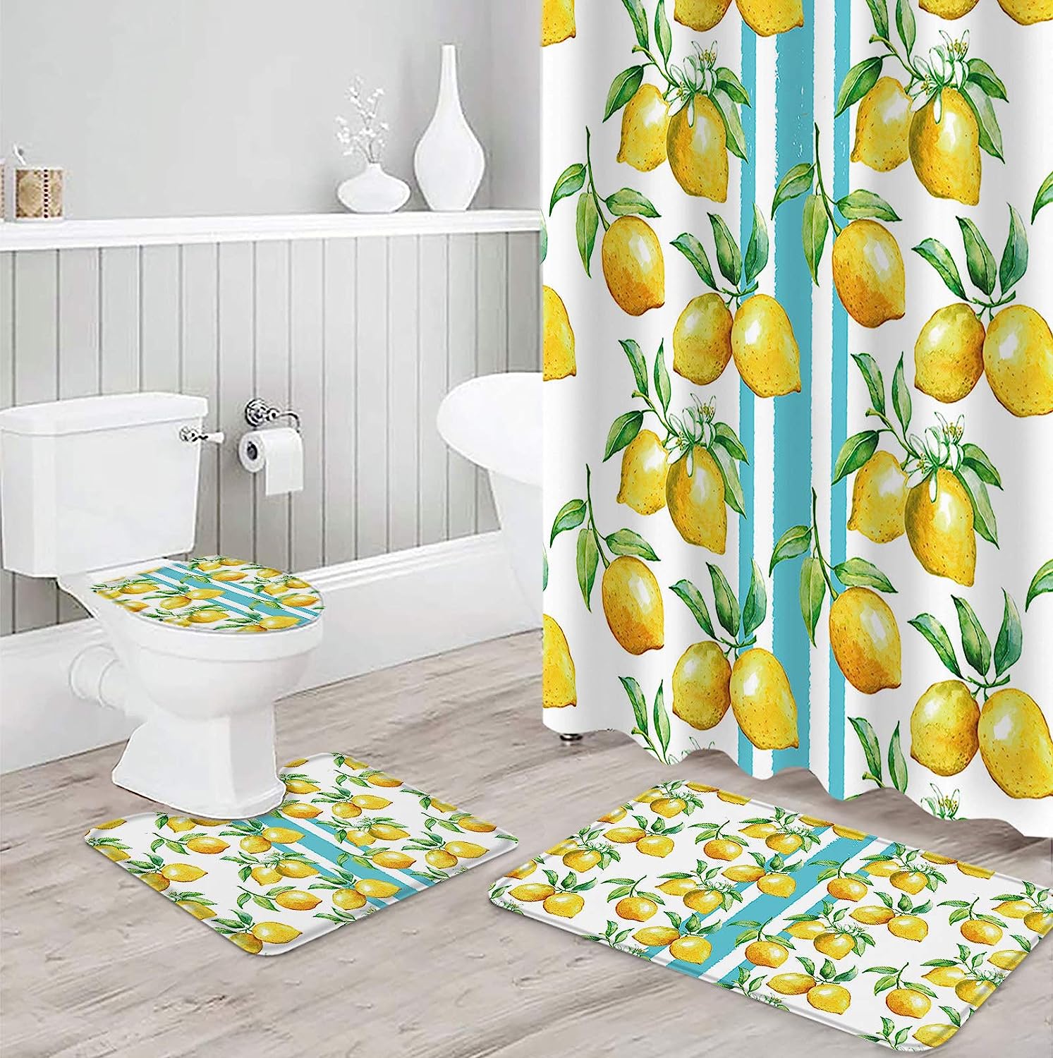 Chic Lemon Stripe Shower Curtain for Summer Bathroom Decor