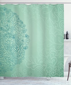Chic Mint Shower Curtain with Botanical Leaf Print for Bathroom