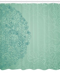 Chic Mint Shower Curtain with Botanical Leaf Print for Bathroom