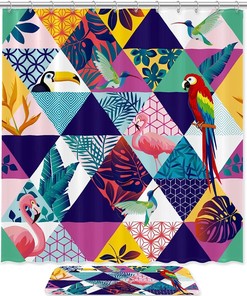 Chic Modern Flamingo Geometry Bird Shower Curtain For Glamorous Bathrooms