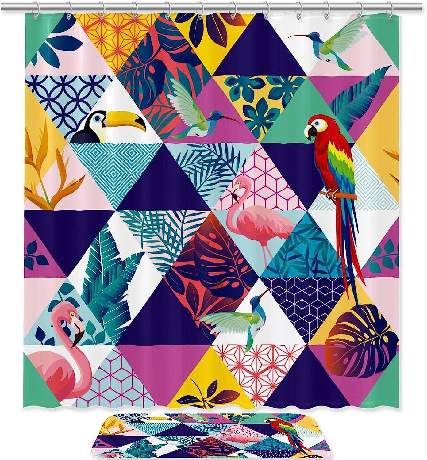 Chic Modern Flamingo Geometry Bird Shower Curtain For Glamorous Bathrooms