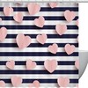 Chic Pink Systematic Hearts Striped Shower Curtain for Modern Bathrooms