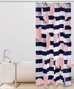 Chic Pink Systematic Hearts Striped Shower Curtain for Modern Bathrooms