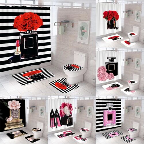 Chic Rose Butterflies Perfume Shower Curtain with Highly Durable and Waterproof Fabric Material for Your Bathroom Decor